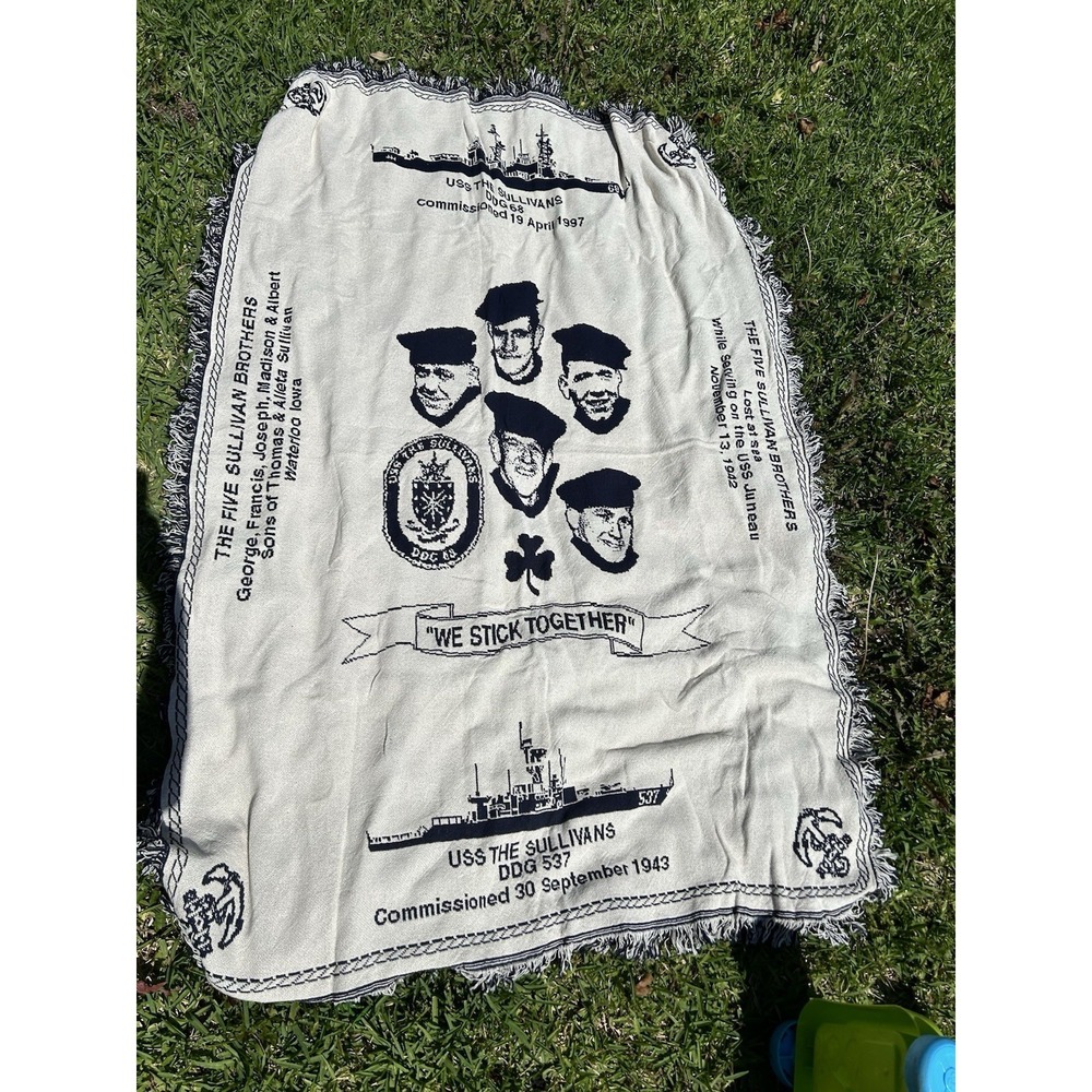 Vtg USS The Sullivans Woven Blanket Navy Military Americana DDG 68 DDG 537
